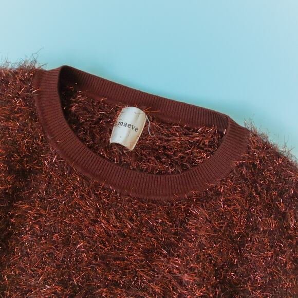 Maeve x Anthropologie Violetta Brown Sweater Womens Small Tinsel Shimmer - Picture 4 of 8